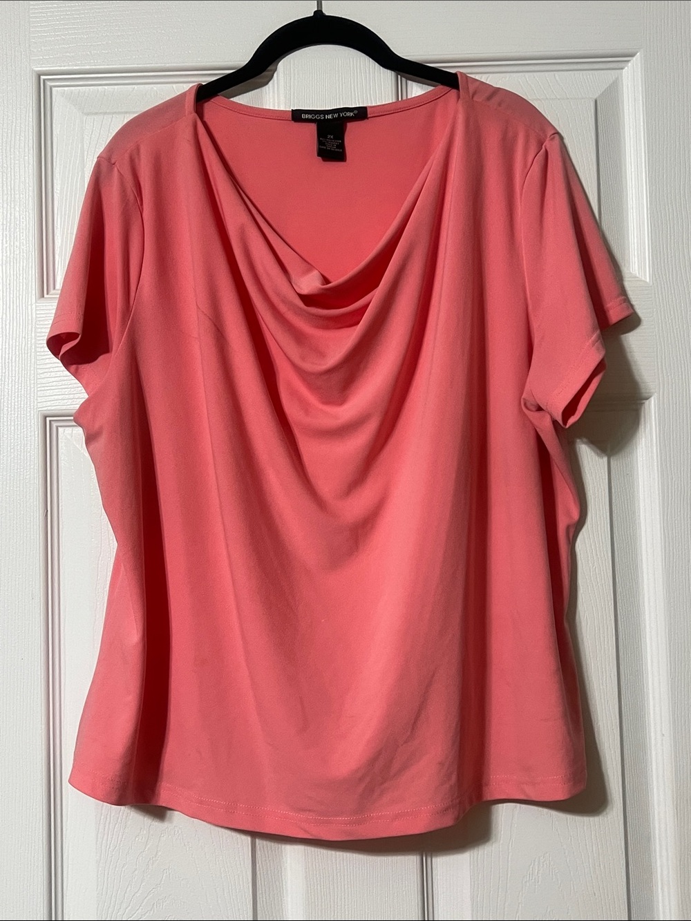 Briggs Coral Pink Draped Neck Short Sleeve Top